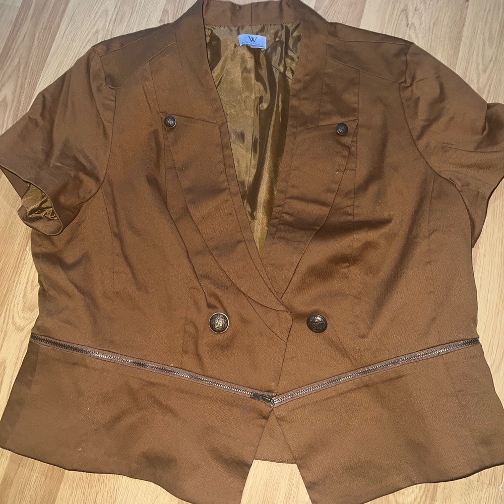 Worthington Womens Modern Fit Monk Brown Jacket Blazer Zip Sz Xl